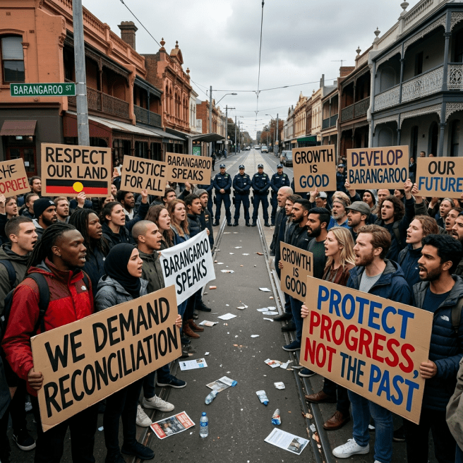 Crowd of diverse people protesting with signs demanding change and justice